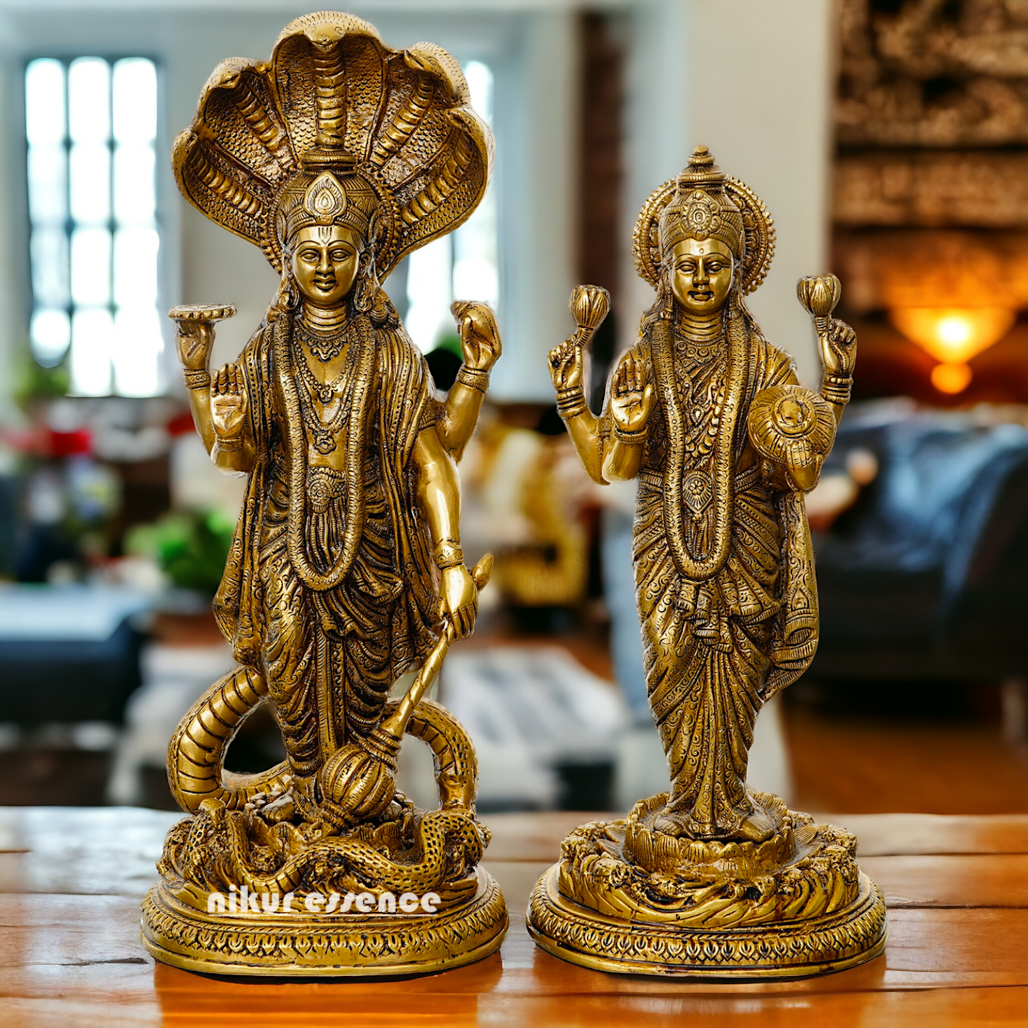 Brass Vishnu Laxmi Standing Deity Statue , 17 Inches Tall