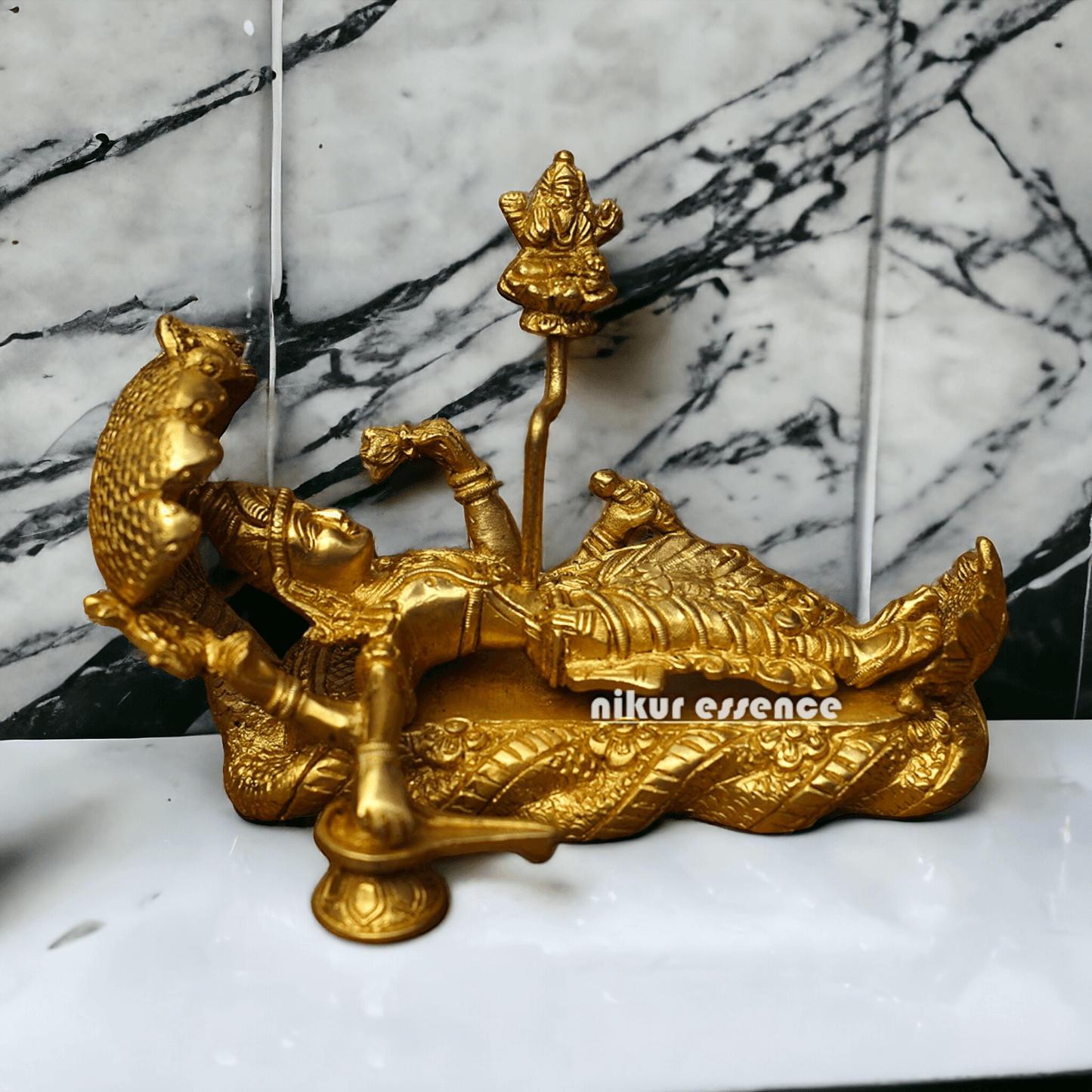 Buy Brass Vishnu Narayan Ananta Shayana with Brahma Figurine – 7.5 Inches Tall Idols Nikuressence