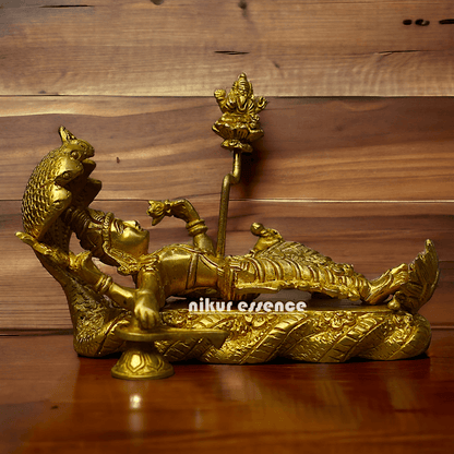 Buy Brass Vishnu Narayan Ananta Shayana with Brahma Figurine – 7.5 Inches Tall Idols Nikuressence