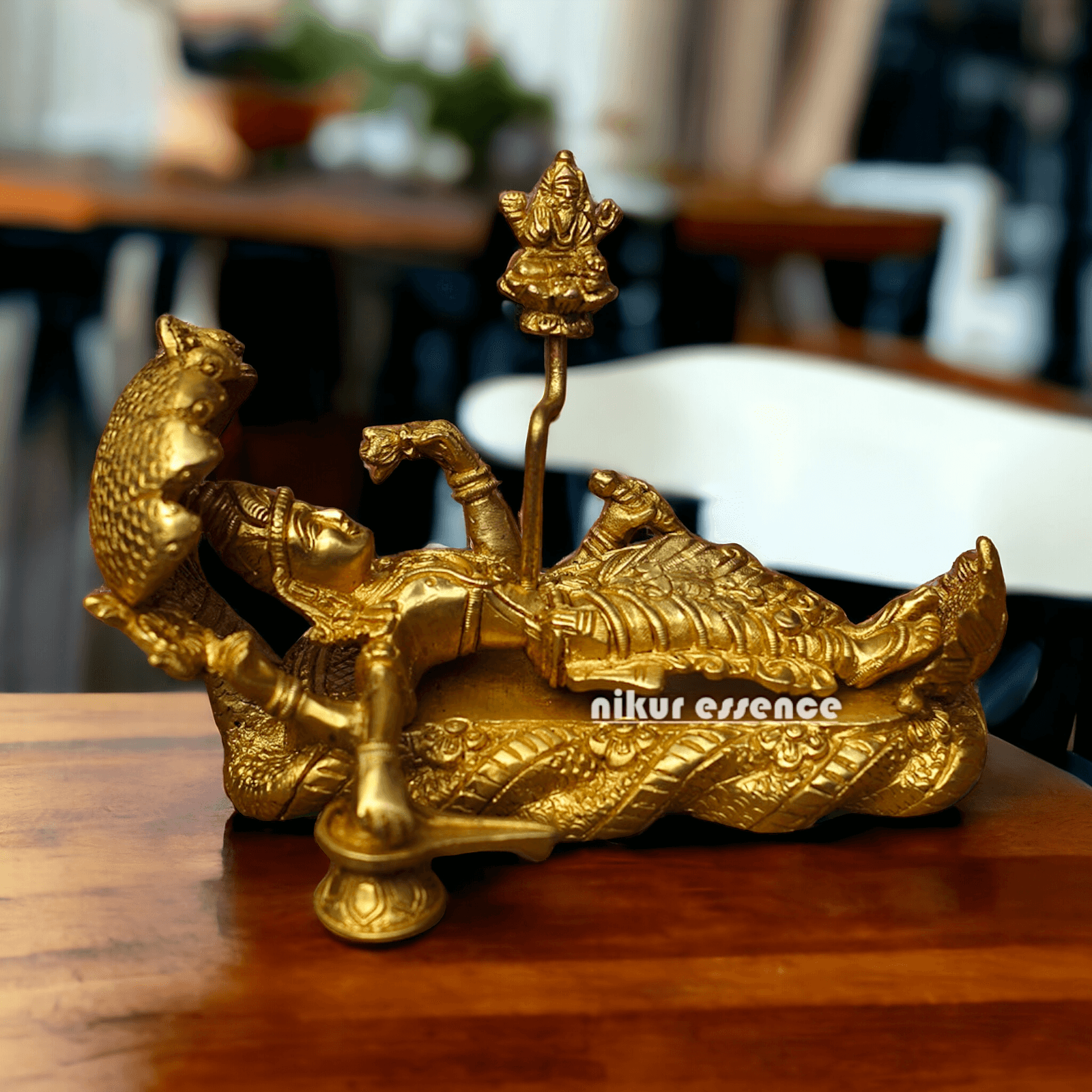 Buy Brass Vishnu Narayan Ananta Shayana with Brahma Figurine – 7.5 Inches Tall Idols Nikuressence