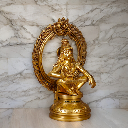 Large Brass ayyappa Swami statue by Nikur Essence - 26.4 cm