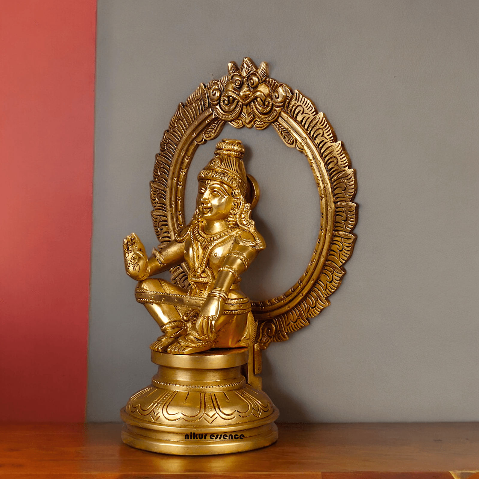 Large Brass ayyappa Swami statue by Nikur Essence - 26.4 cm