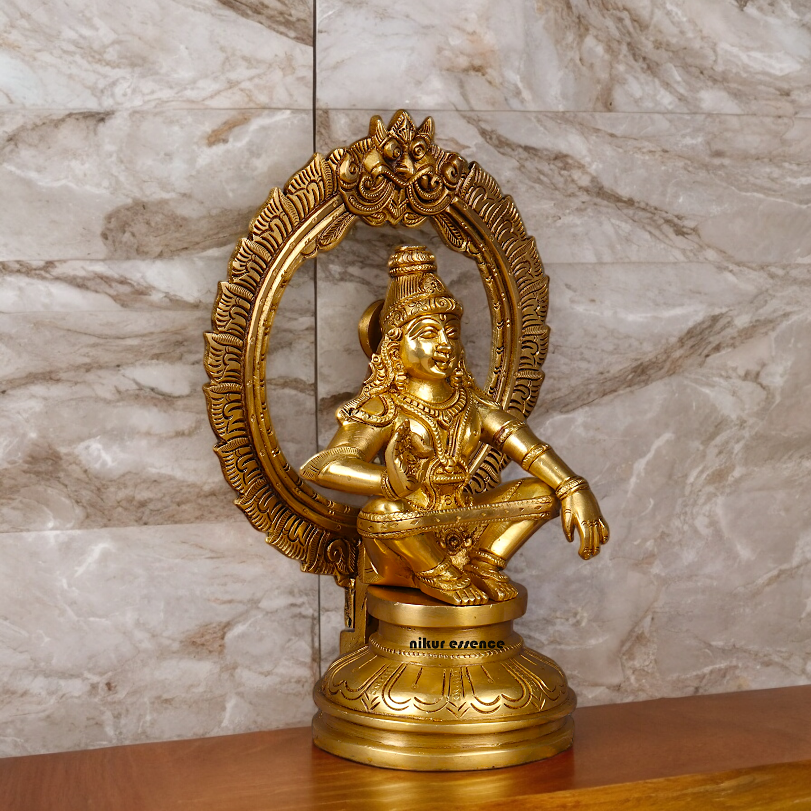 Large Brass ayyappa Swami statue by Nikur Essence - 26.4 cm