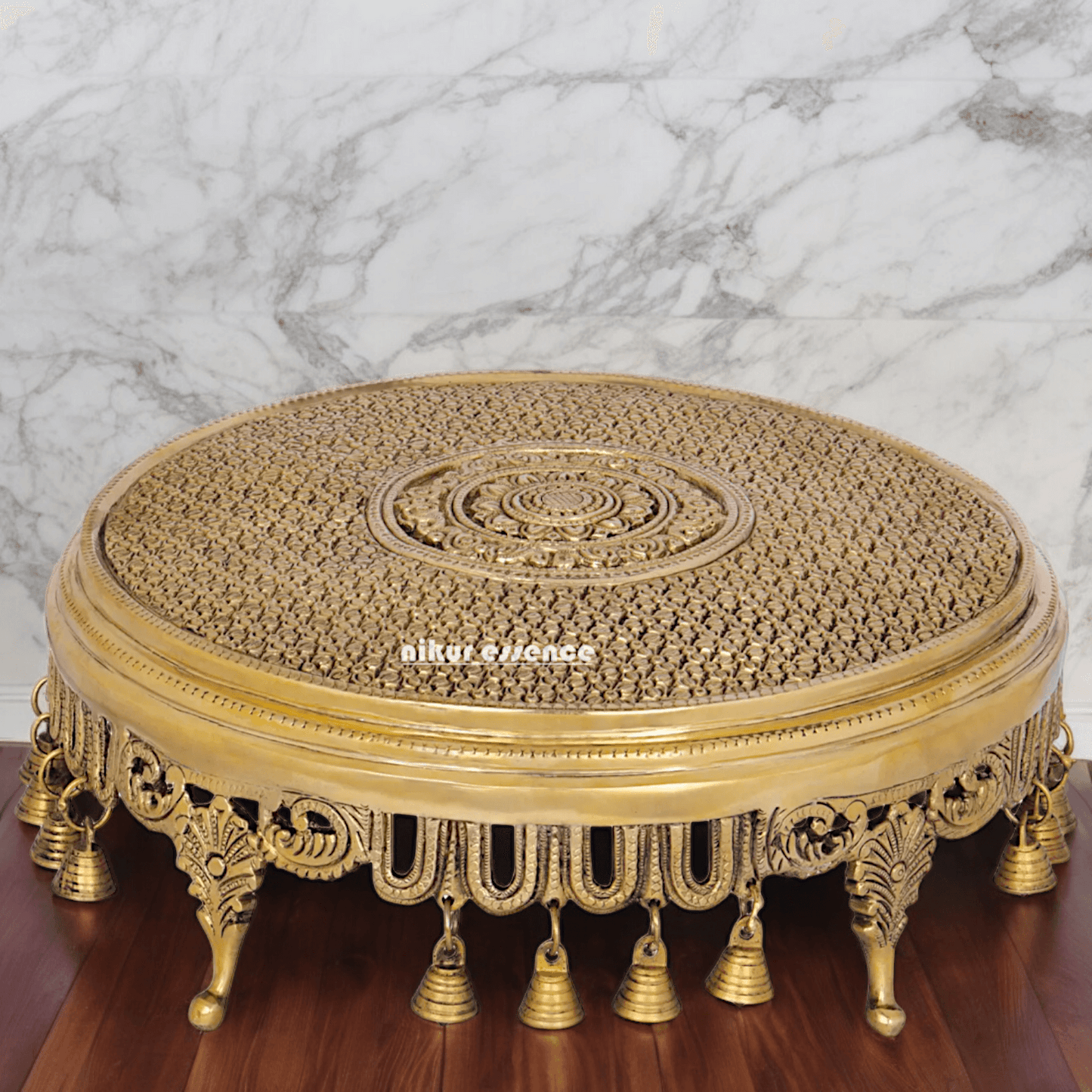 Solid Brass chowki with bells by Nikur Essence - 34.5 cm