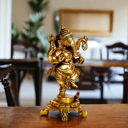 Pure Brass dancing Ganesha by Nikur Essence - 8 Inch height Idols Nikuressence