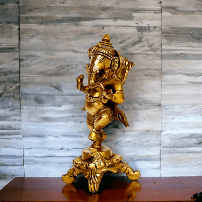 Pure Brass dancing Ganesha by Nikur Essence - 8 Inch height Idols Nikuressence