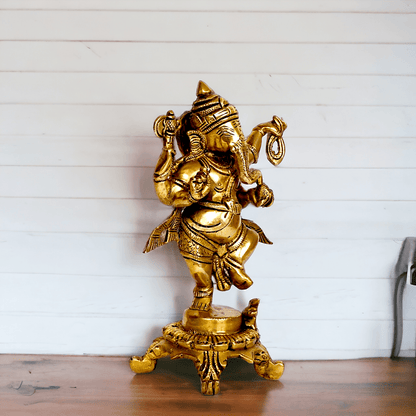 Pure Brass dancing Ganesha by Nikur Essence - 8 Inch height Idols Nikuressence