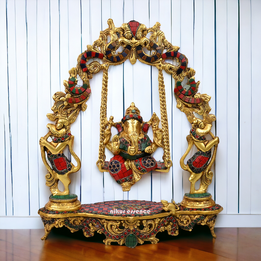 Online Brass ganesh jhula with stone work by Nikur Essence - 45 cm - Nikuressence