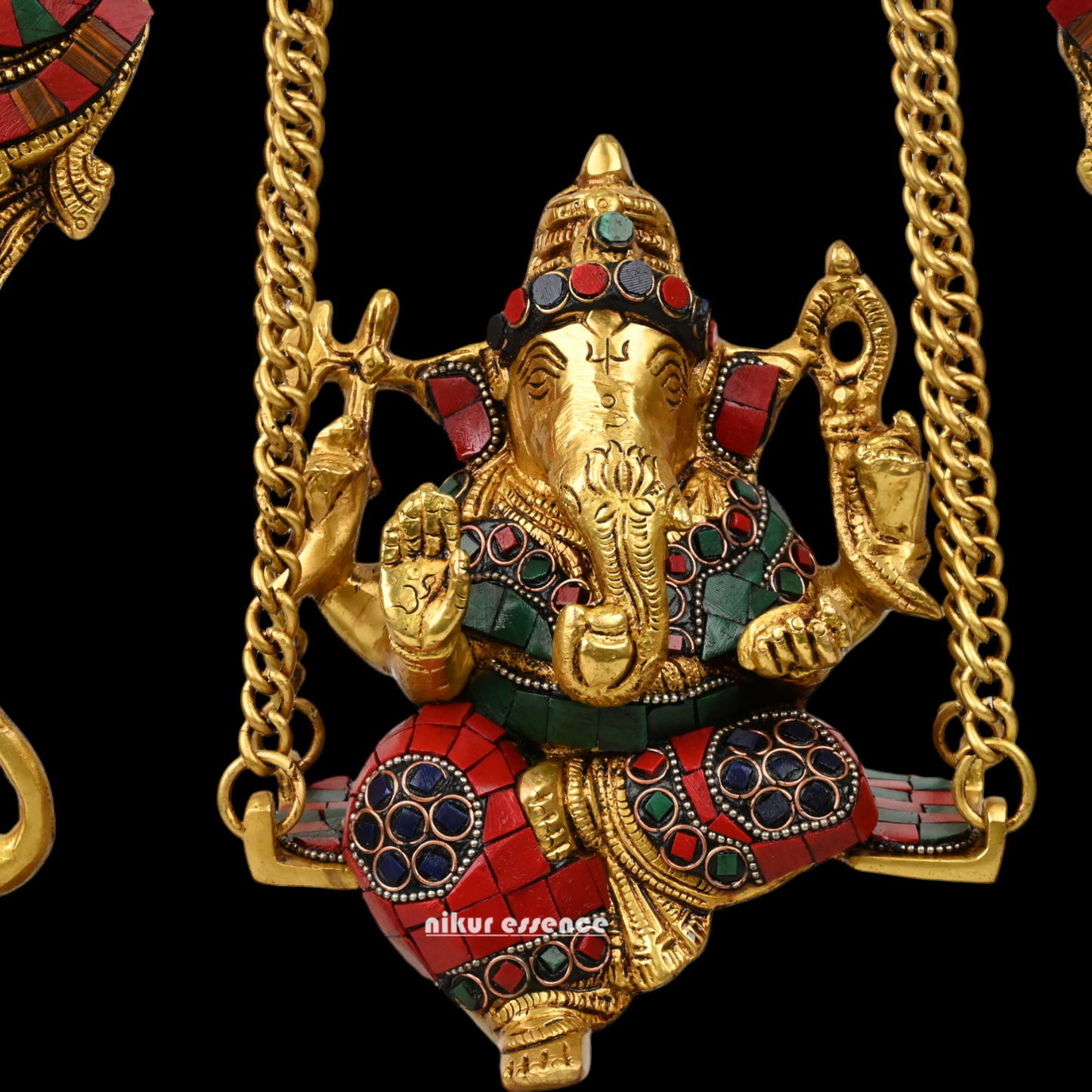 Online Brass ganesh jhula with stone work by Nikur Essence - 45 cm Idols Nikuressence