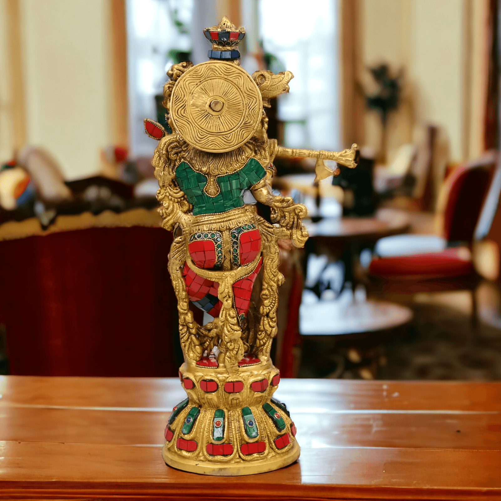 Online Brass krishna Murli with stone work by Nikur Essence - 18 Inch Idols Nikuressence