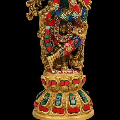 Online Brass krishna Murli with stone work by Nikur Essence - 18 Inch Idols Nikuressence