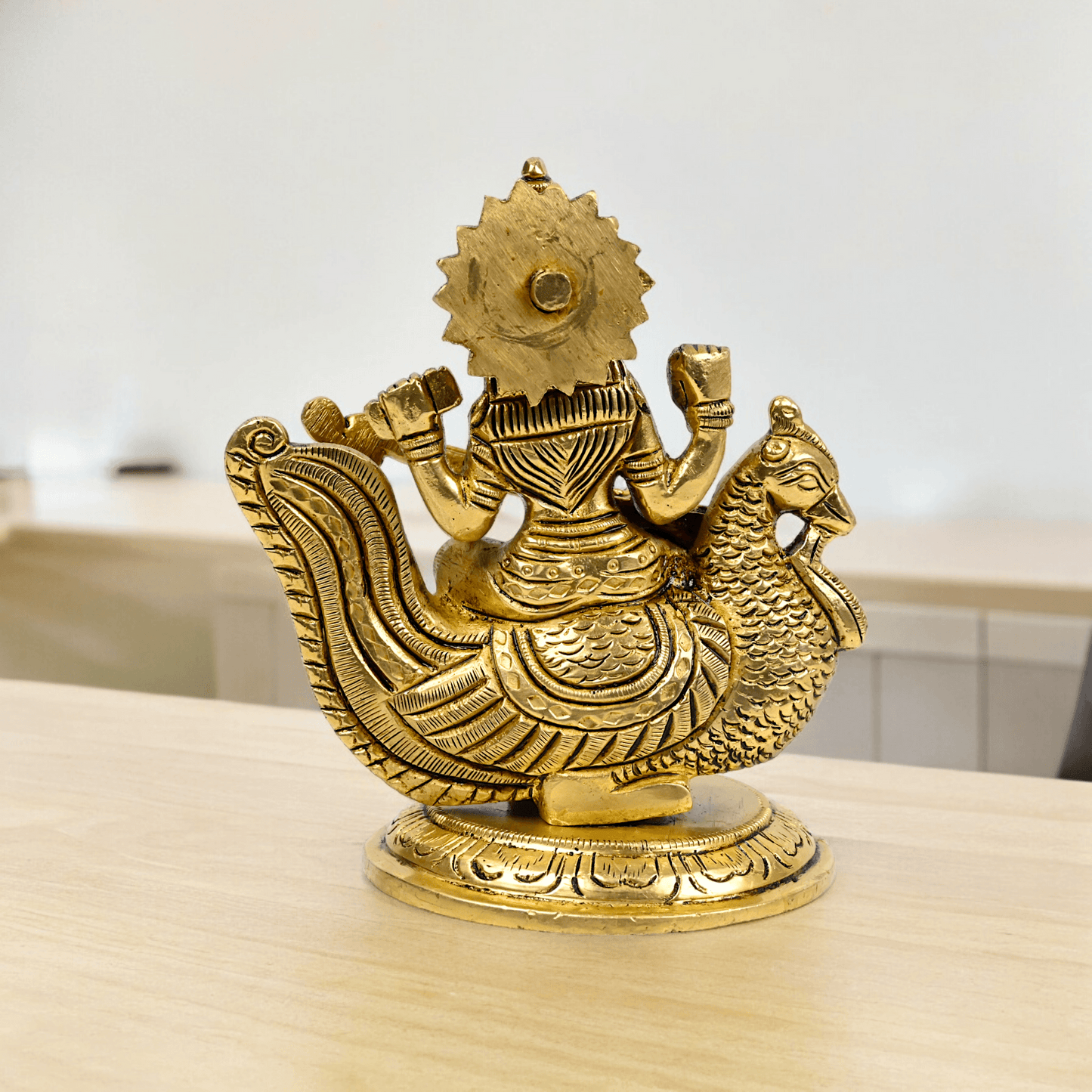 Beautiful Solid Brass saraswati sitting on swan statue by Nikur Essence - 4 Inch