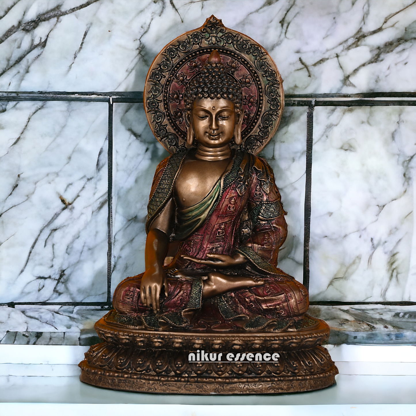 Bronze Buddha Statue with Lotus Base, Handcrafted Meditation Art Piece, 26 cm Tall