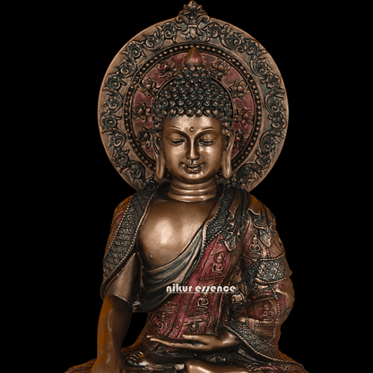 Bronze Buddha Statue with Lotus Base, Handcrafted Meditation Art Piece, 26 cm Tall