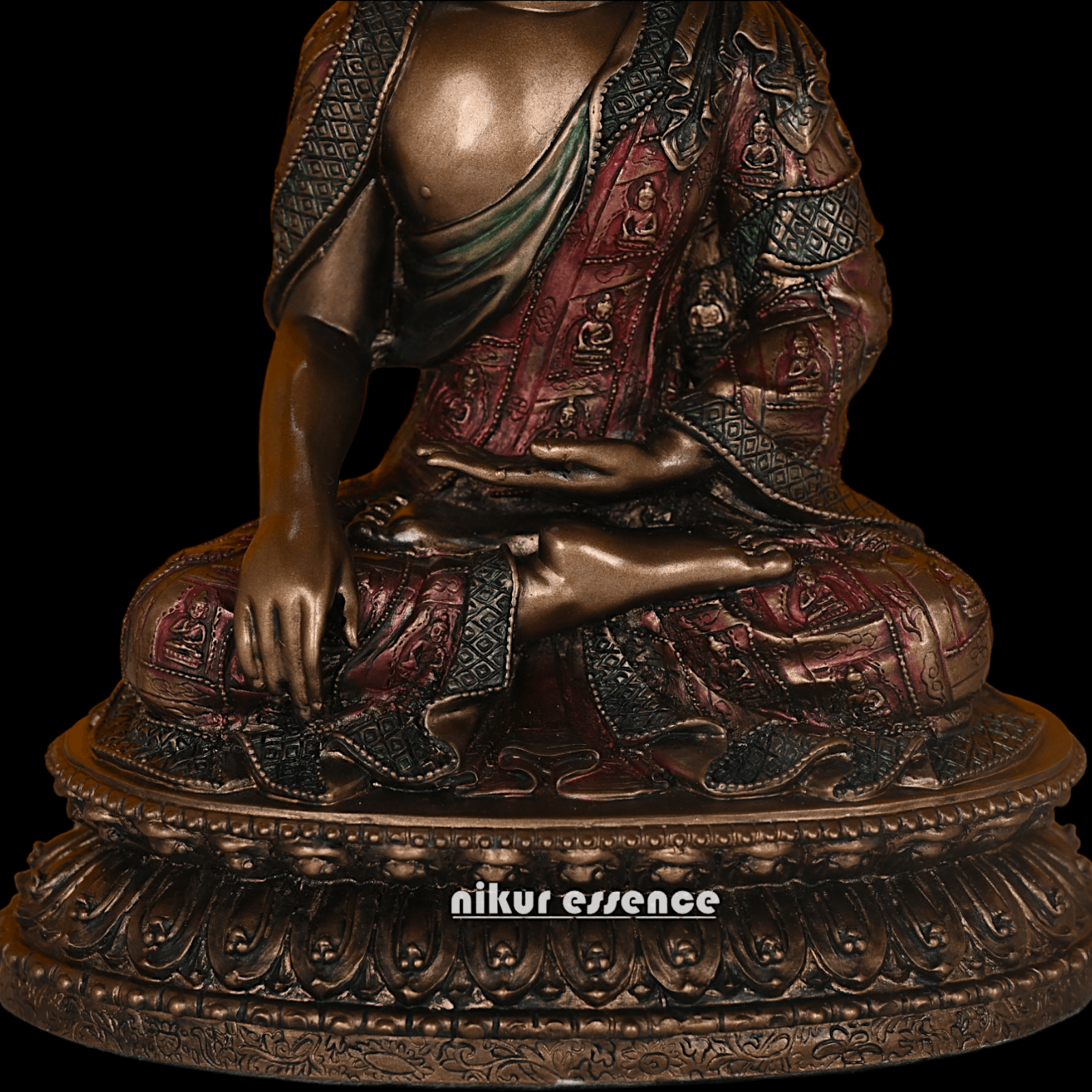 Bronze Buddha Statue with Lotus Base, Handcrafted Meditation Art Piece, 26 cm Tall