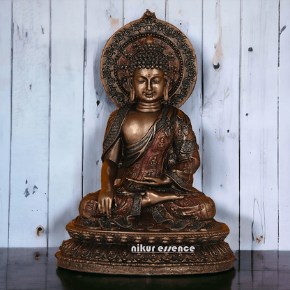 Bronze Buddha Statue with Lotus Base, Handcrafted Meditation Art Piece, 26 cm Tall