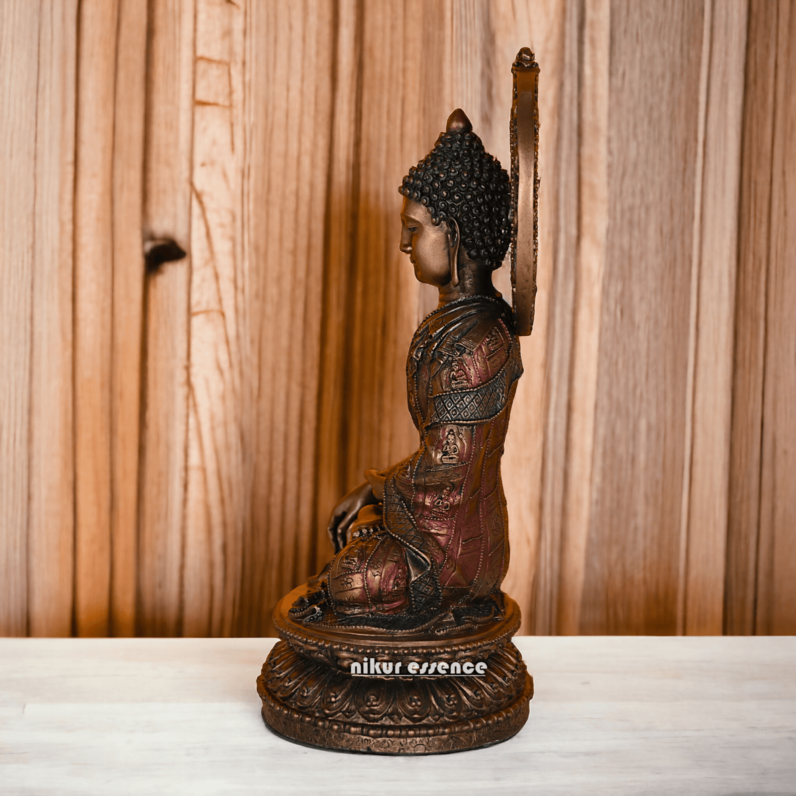 Bronze Buddha Statue with Lotus Base, Handcrafted Meditation Art Piece, 26 cm Tall