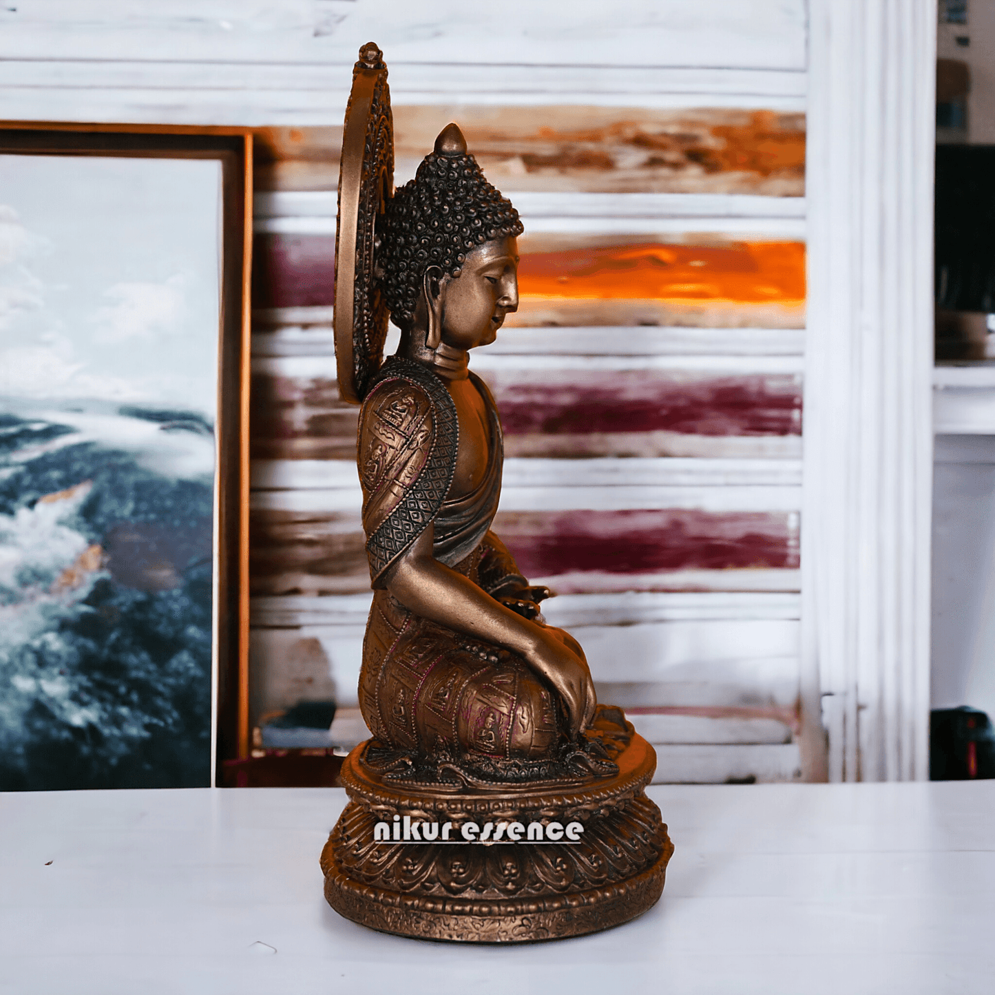 Bronze Buddha Statue with Lotus Base, Handcrafted Meditation Art Piece, 26 cm Tall