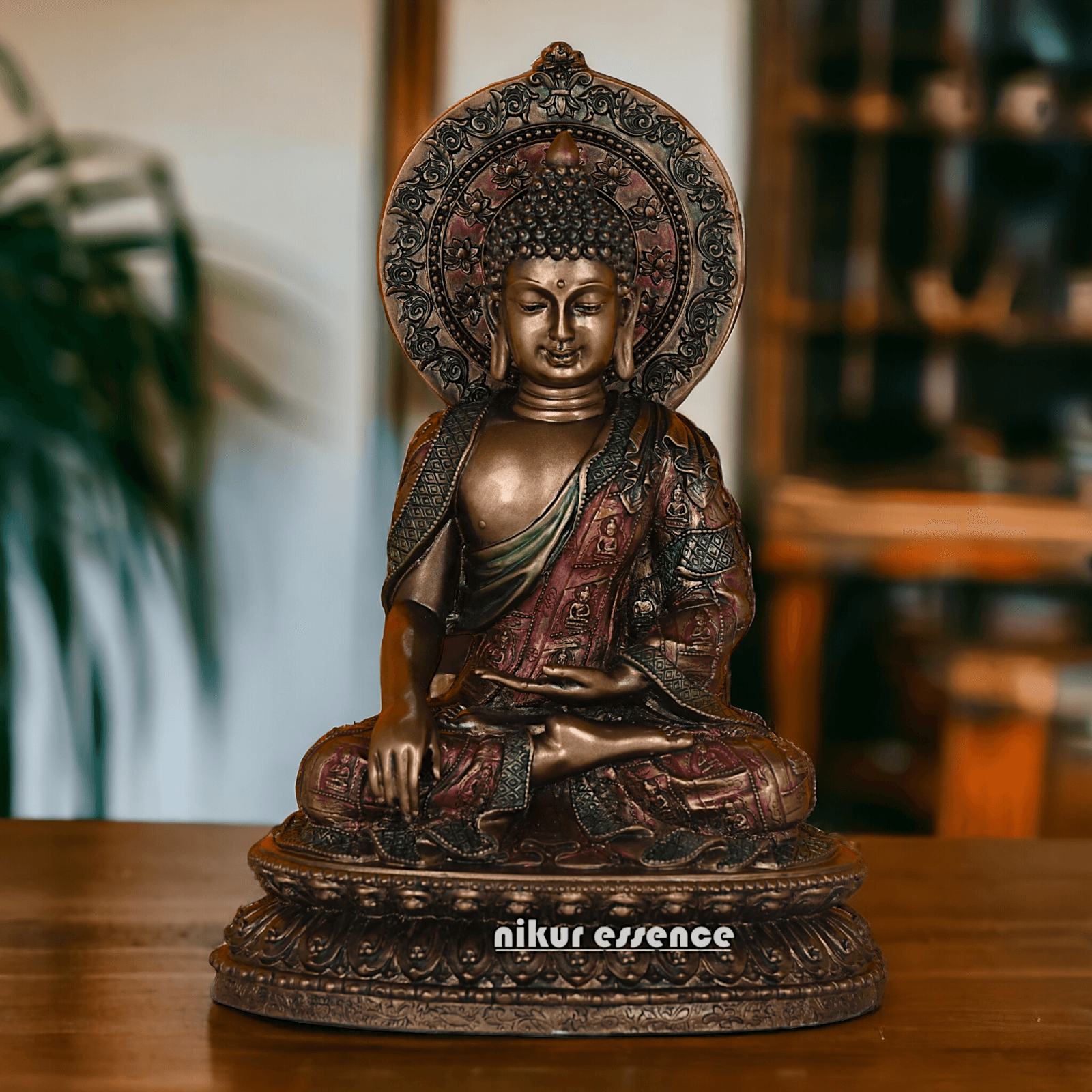 Bronze Buddha Statue with Lotus Base, Handcrafted Meditation Art Piece, 26 cm Tall