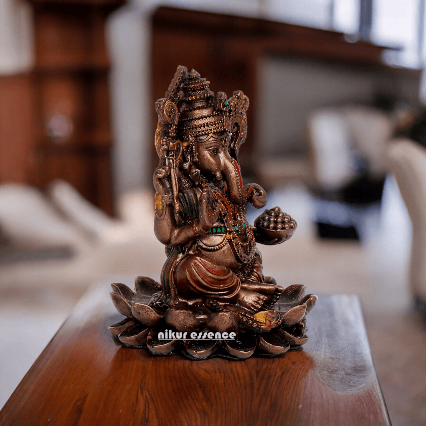 Bonded Bronze Ganesh sitting on lotus Nikur Essence - 4 inch Idols Nikuressence