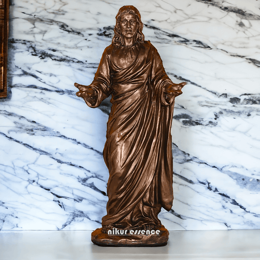 Buy bronze Jesus Christ Figurine, 23 cm Tall, Crafted in Bonded Bronze with Impeccable Detailing Nikuressence Artistic Home Decor Bronze decor Bronze Jesus Christ Bronze Jesus Christ Figure Bronze Religious Statues decor items for diwali decorative handicrafts handicraft home decor items Jesus Christ Bronze Statue