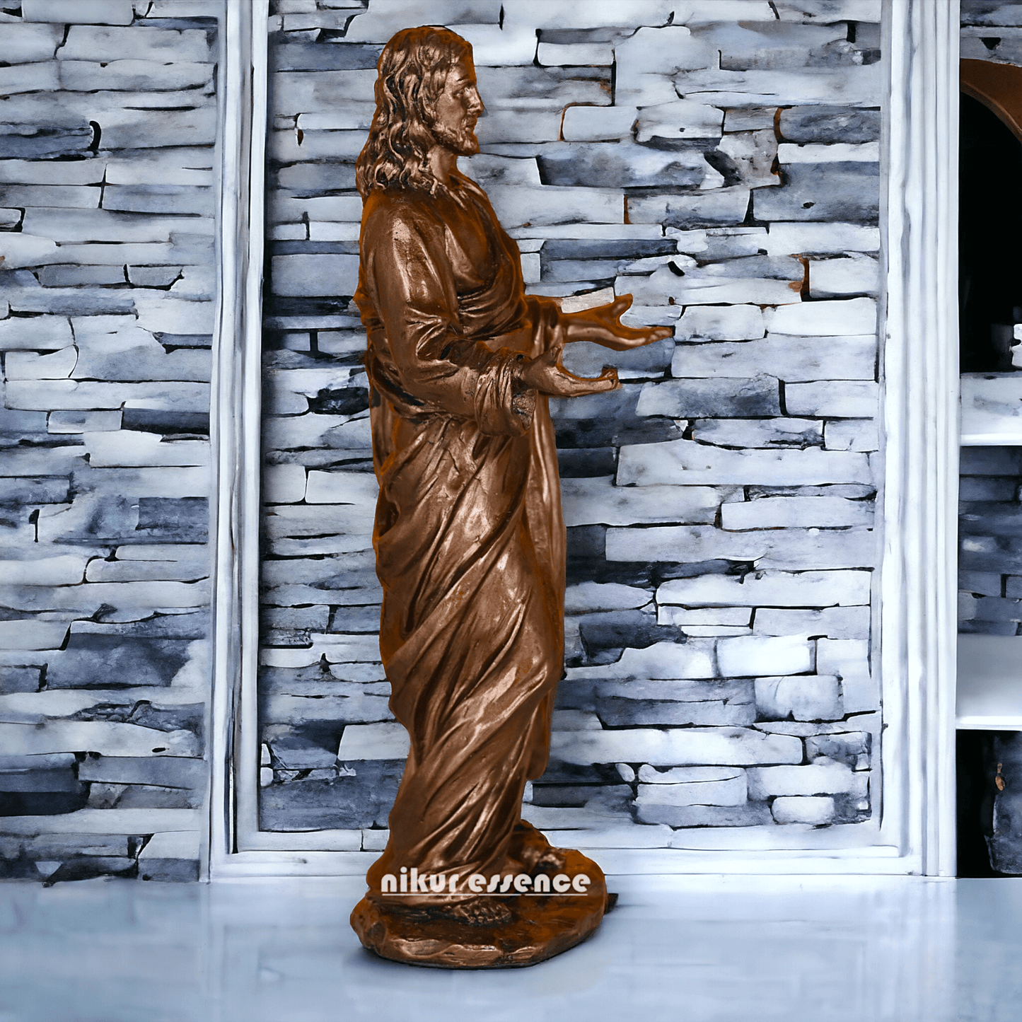 Buy bronze Jesus Christ Figurine, 23 cm Tall, Crafted in Bonded Bronze with Impeccable Detailing Nikuressence Artistic Home Decor Bronze decor Bronze Jesus Christ Bronze Jesus Christ Figure Bronze Religious Statues decor items for diwali decorative handicrafts handicraft home decor items Jesus Christ Bronze Statue