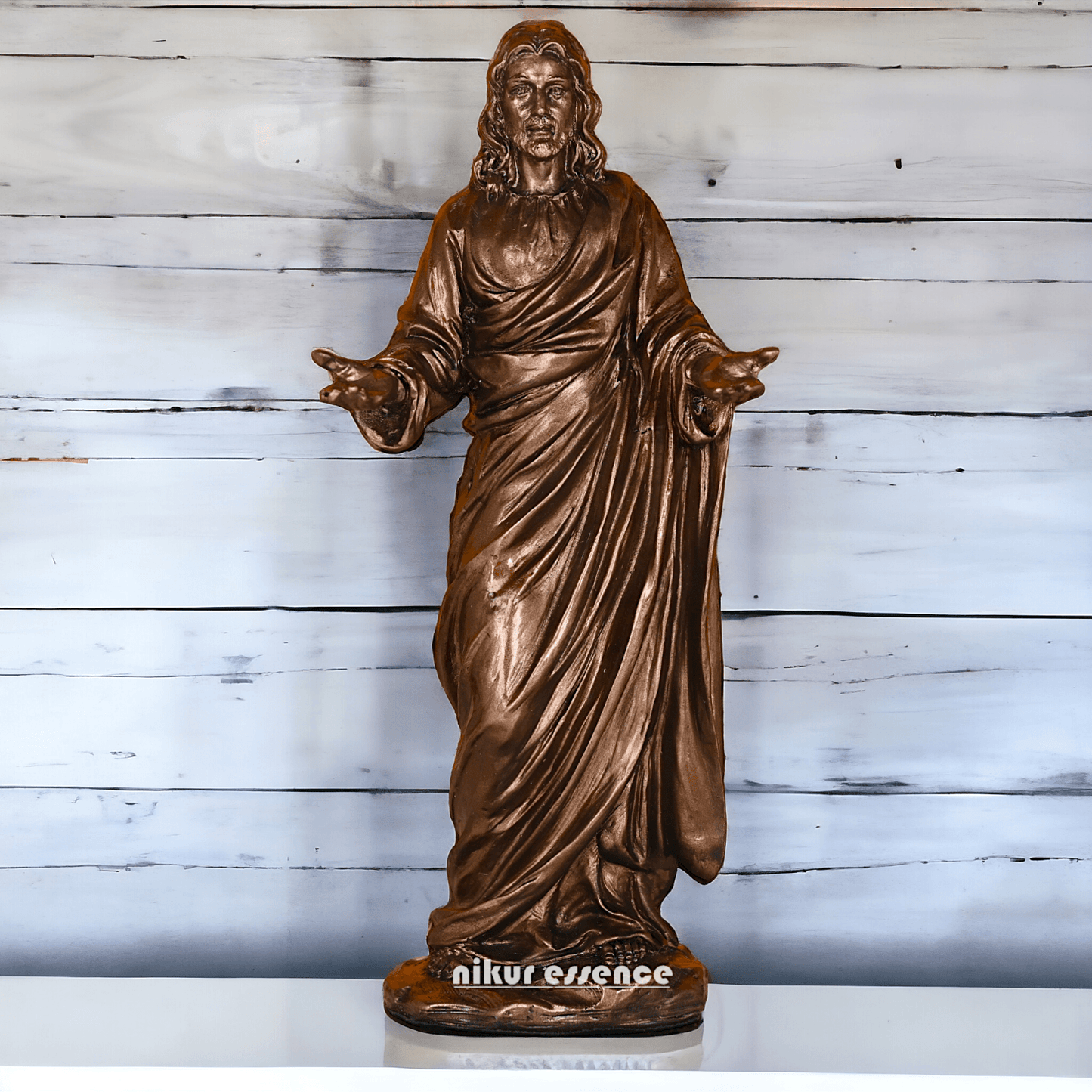 Buy bronze Jesus Christ Figurine, 23 cm Tall, Crafted in Bonded Bronze with Impeccable Detailing Nikuressence Artistic Home Decor Bronze decor Bronze Jesus Christ Bronze Jesus Christ Figure Bronze Religious Statues decor items for diwali decorative handicrafts handicraft home decor items Jesus Christ Bronze Statue