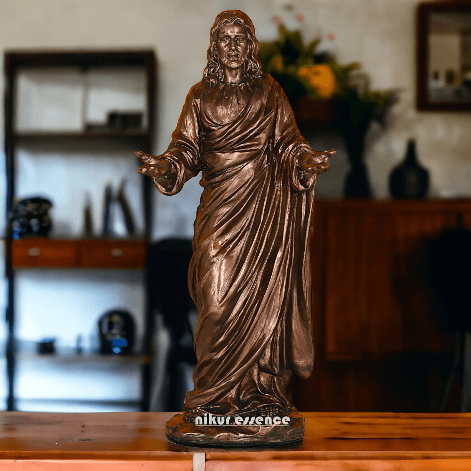 Buy bronze Jesus Christ Figurine, 23 cm Tall, Crafted in Bonded Bronze with Impeccable Detailing Nikuressence Artistic Home Decor Bronze decor Bronze Jesus Christ Bronze Jesus Christ Figure Bronze Religious Statues decor items for diwali decorative handicrafts handicraft home decor items Jesus Christ Bronze Statue