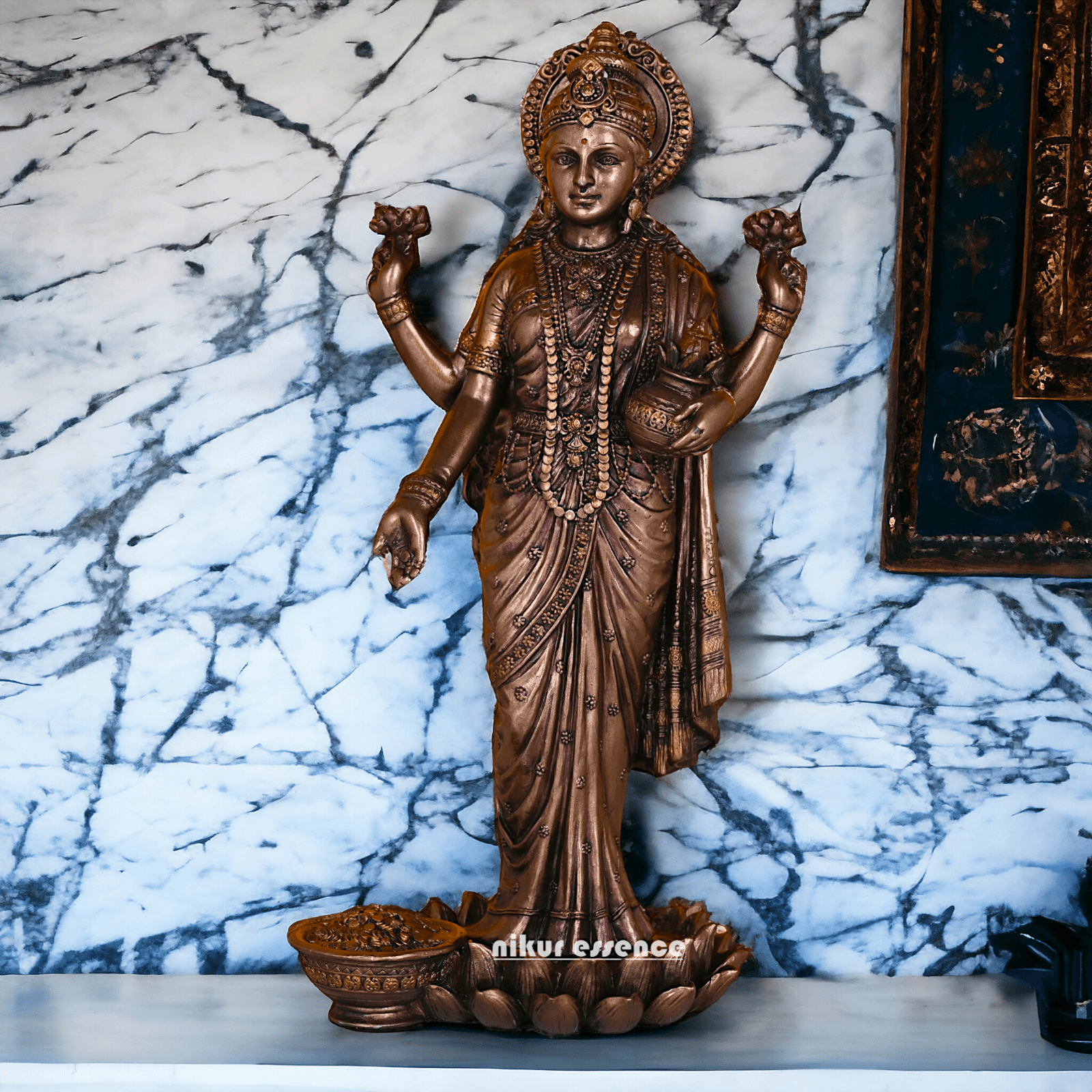 Bronze Lakshmi Idol Standing Gracefully on Lotus Flower Nikuressence apkamart Bronze decor Bronze lakshmi bronze lakshmi idol darbarcarft ganesh laxmi saraswati idol god laxmi mantra handicraft home decor items how to do laxmi puja at home laxmi husband name laxmi story lord vishnu and laxmi navra Spiritual Growth statues god