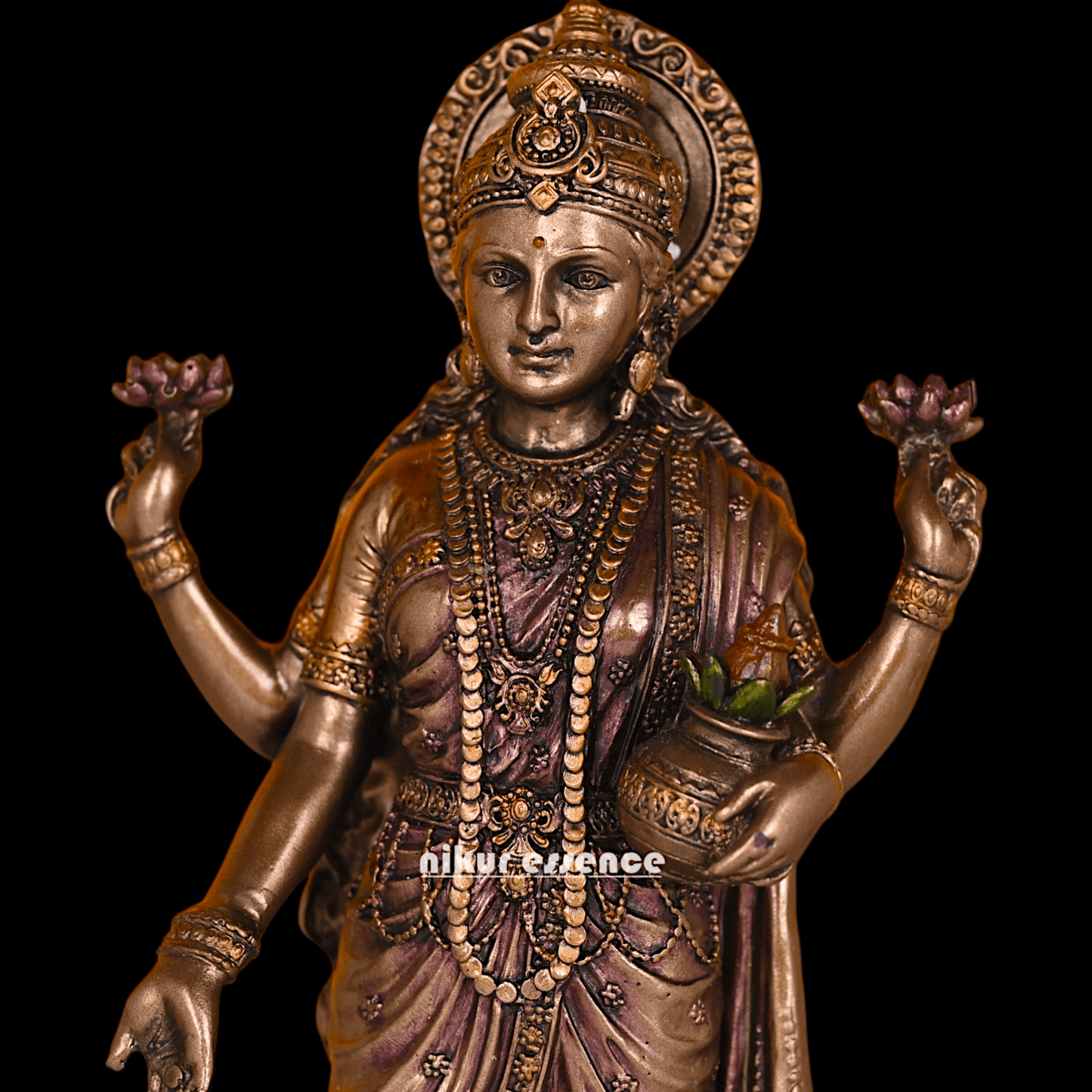 Bronze Lakshmi Idol Standing Gracefully on Lotus Flower Nikuressence apkamart Bronze decor Bronze lakshmi bronze lakshmi idol darbarcarft ganesh laxmi saraswati idol god laxmi mantra handicraft home decor items how to do laxmi puja at home laxmi husband name laxmi story lord vishnu and laxmi navra Spiritual Growth statues god