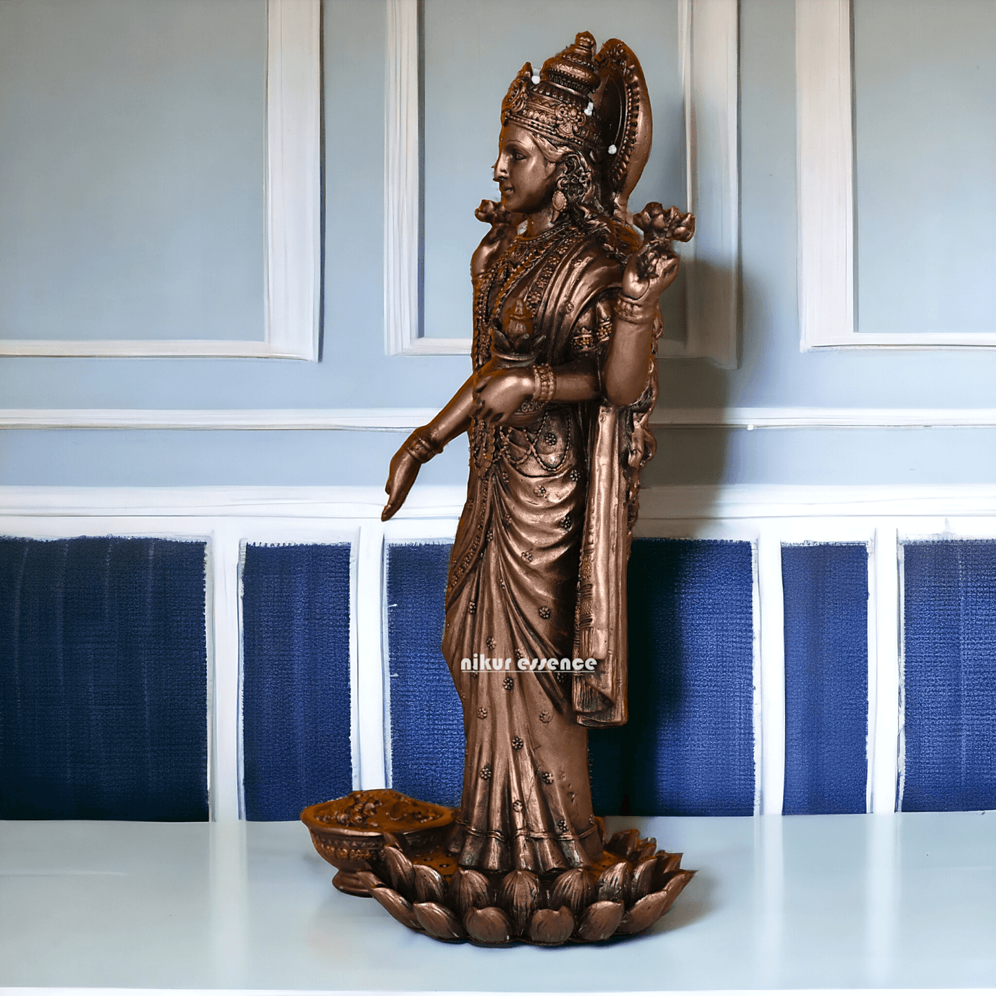 Bronze Lakshmi Idol Standing Gracefully on Lotus Flower Nikuressence apkamart Bronze decor Bronze lakshmi bronze lakshmi idol darbarcarft ganesh laxmi saraswati idol god laxmi mantra handicraft home decor items how to do laxmi puja at home laxmi husband name laxmi story lord vishnu and laxmi navra Spiritual Growth statues god