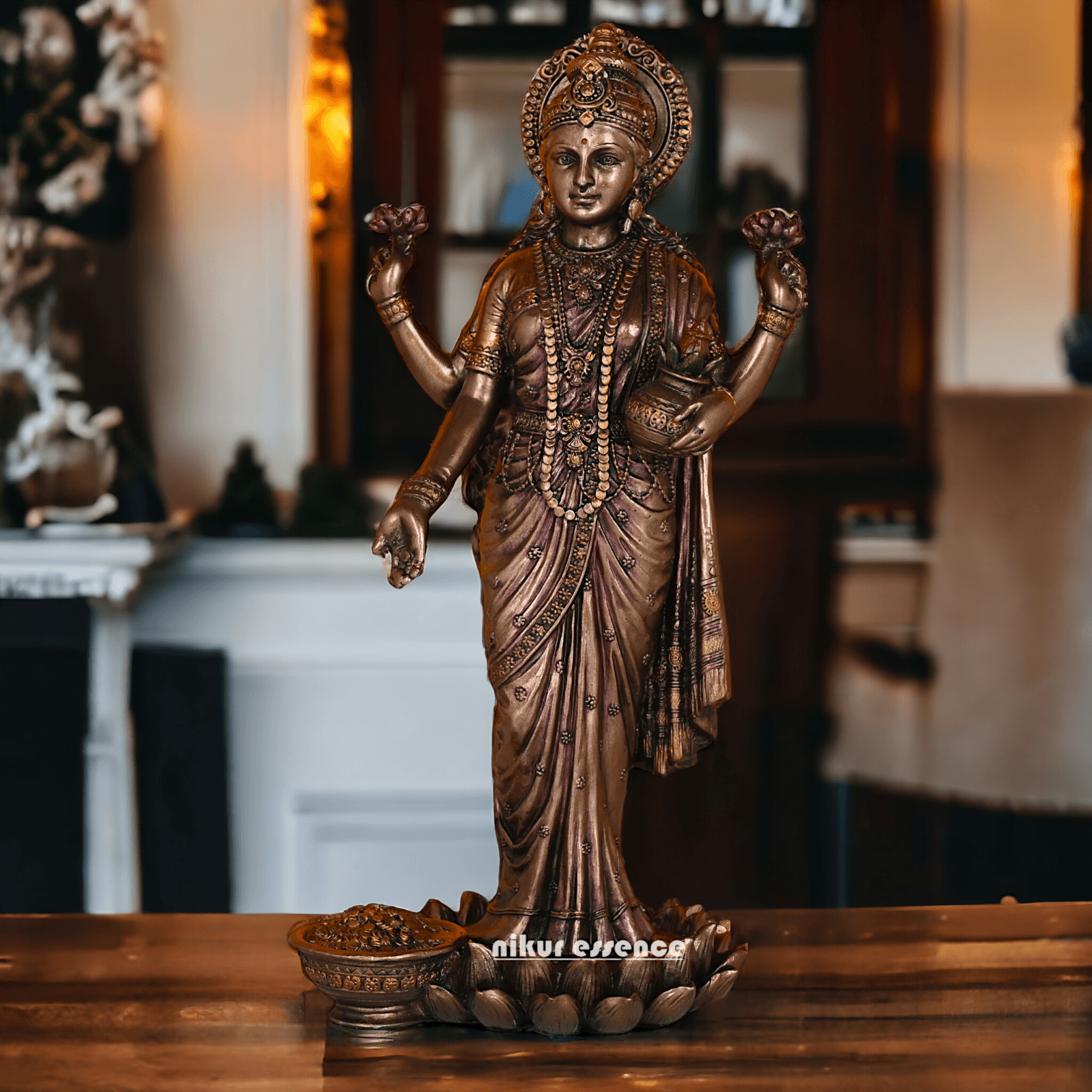 Bronze Lakshmi Idol Standing Gracefully on Lotus Flower Nikuressence apkamart Bronze decor Bronze lakshmi bronze lakshmi idol darbarcarft ganesh laxmi saraswati idol god laxmi mantra handicraft home decor items how to do laxmi puja at home laxmi husband name laxmi story lord vishnu and laxmi navra Spiritual Growth statues god