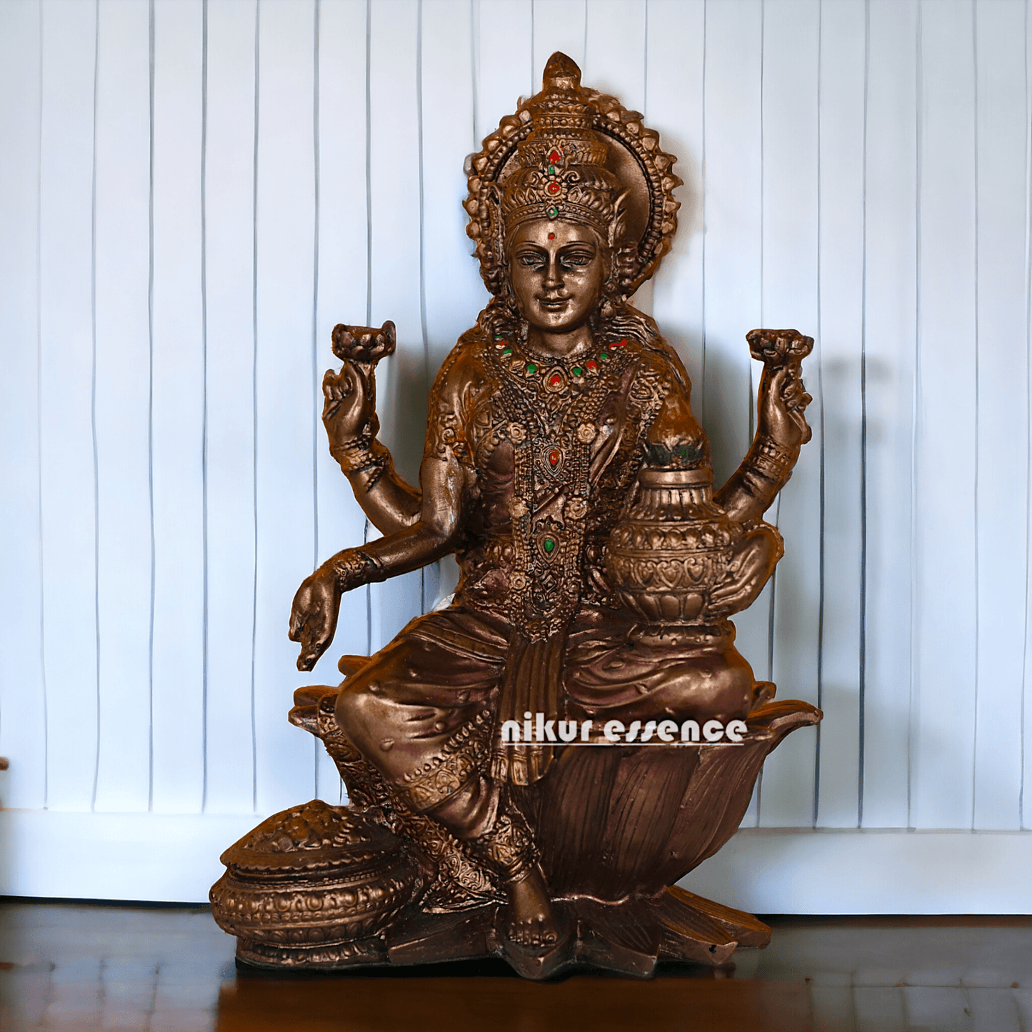 Bronze Lakshmi statue Seated on Lotus - Handcrafted Hindu Sculpture for Prosperity and Blessings