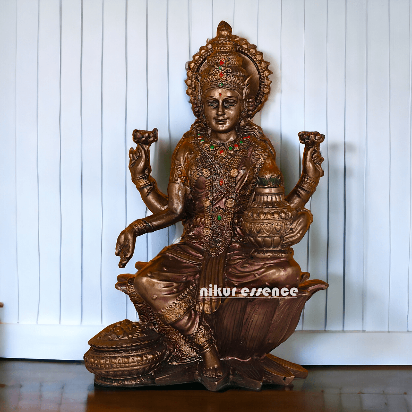 Bronze Lakshmi statue Seated on Lotus - Handcrafted Hindu Sculpture for Prosperity and Blessings