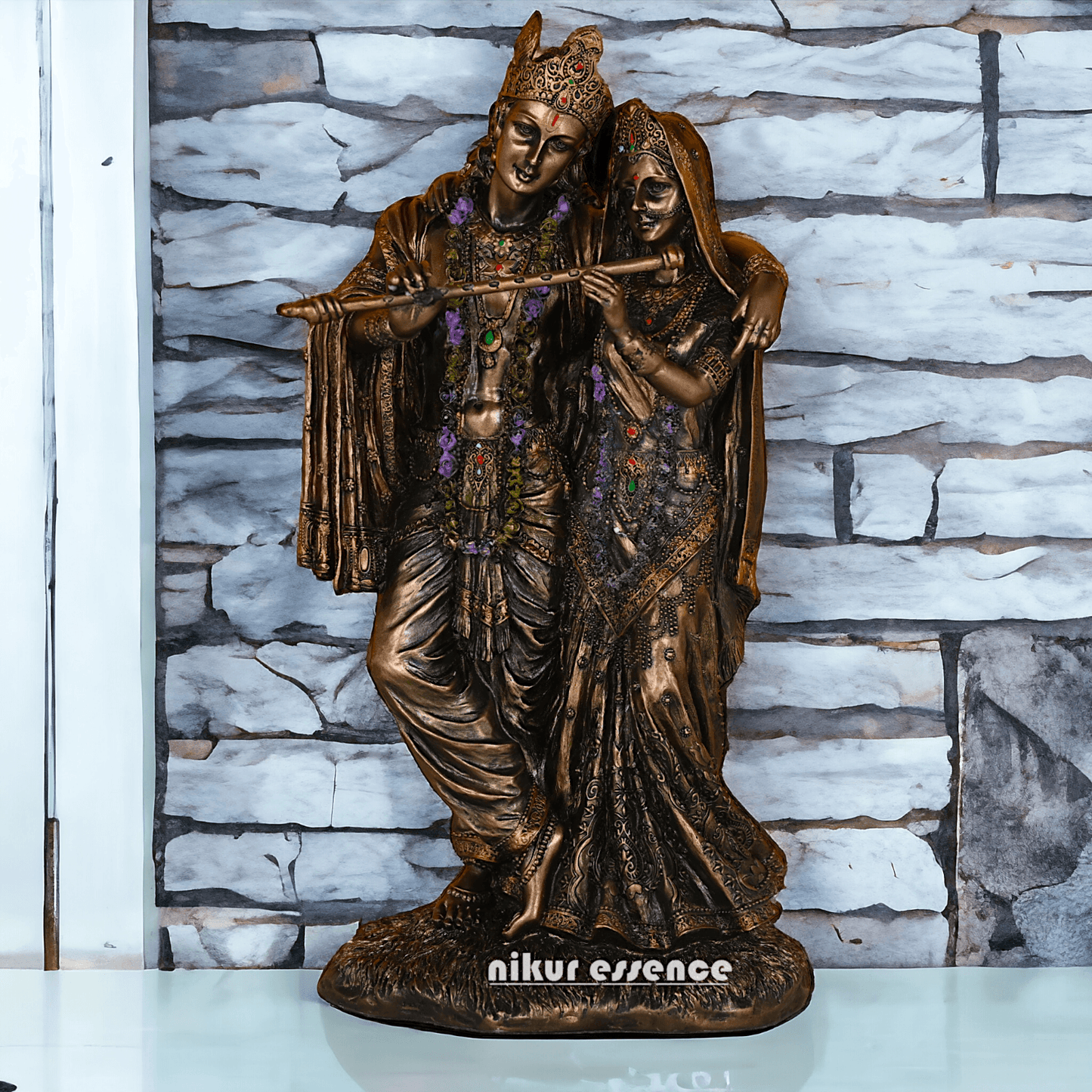 Radha Krishna Statue in Bronze - Handcrafted Indian Art Sculpture for Home Décor and Spiritual Inspiration Idols Nikuressence