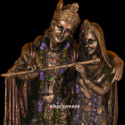 Radha Krishna Statue in Bronze - Handcrafted Indian Art Sculpture for Home Décor and Spiritual Inspiration Idols Nikuressence