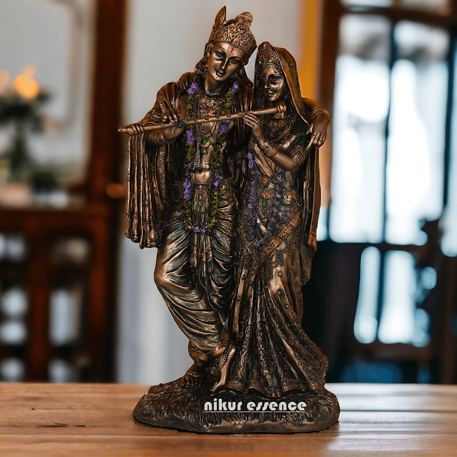 Radha Krishna Statue in Bronze - Handcrafted Indian Art Sculpture for Home Décor and Spiritual Inspiration Idols Nikuressence