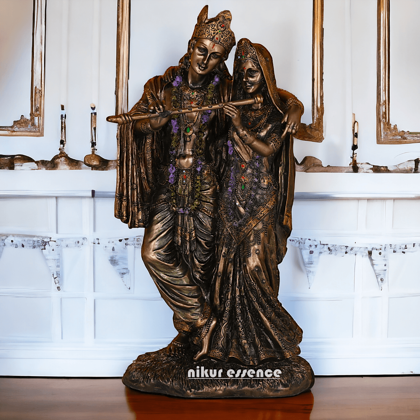 Radha Krishna Statue in Bronze - Handcrafted Indian Art Sculpture for Home Décor and Spiritual Inspiration Idols Nikuressence