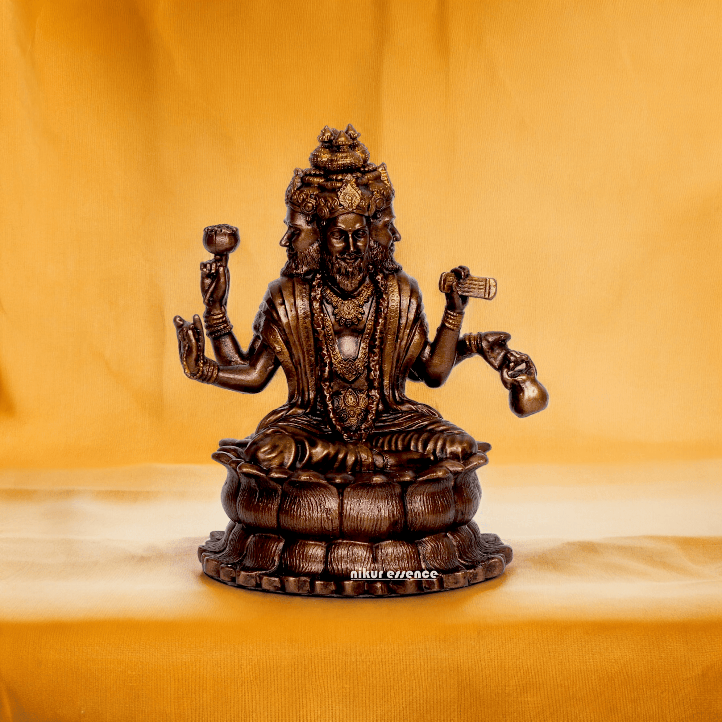 Bonded Bronze Trimurti Idol Depicting Brahma, Vishnu, and Mahesh on Lotus by Nikur Essence - 3.75 Inch