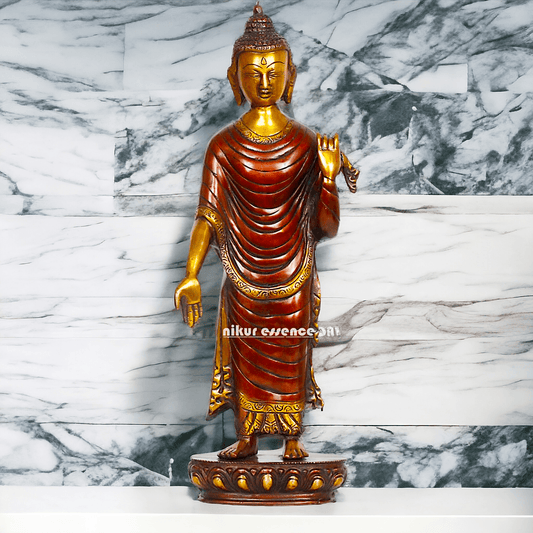 Buy Tibetan Buddhist Standing Lord Buddha Brass Statue , 15 Inches Tall for home