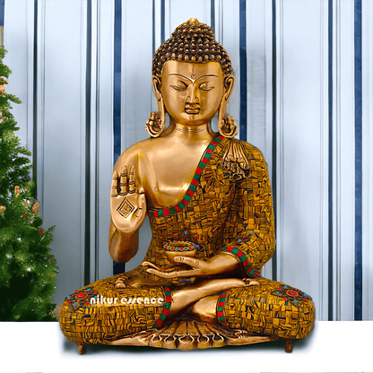 Online buy Buddha Statue in Brass - Preaching His Dharma with Intricate Inlay Work - 51 cm Tall Idols Nikuressence