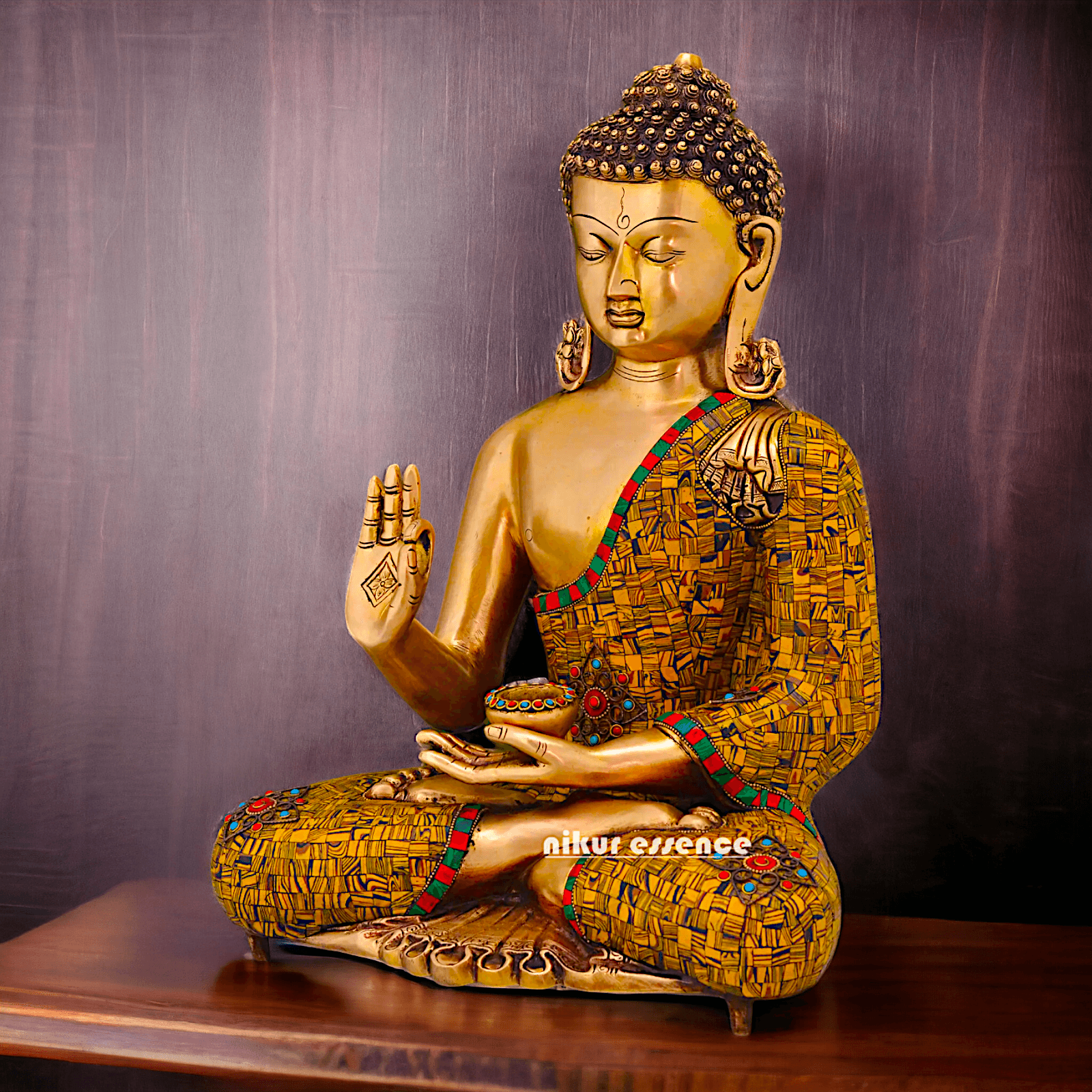 Online buy Buddha Statue in Brass - Preaching His Dharma with Intricate Inlay Work - 51 cm Tall Idols Nikuressence