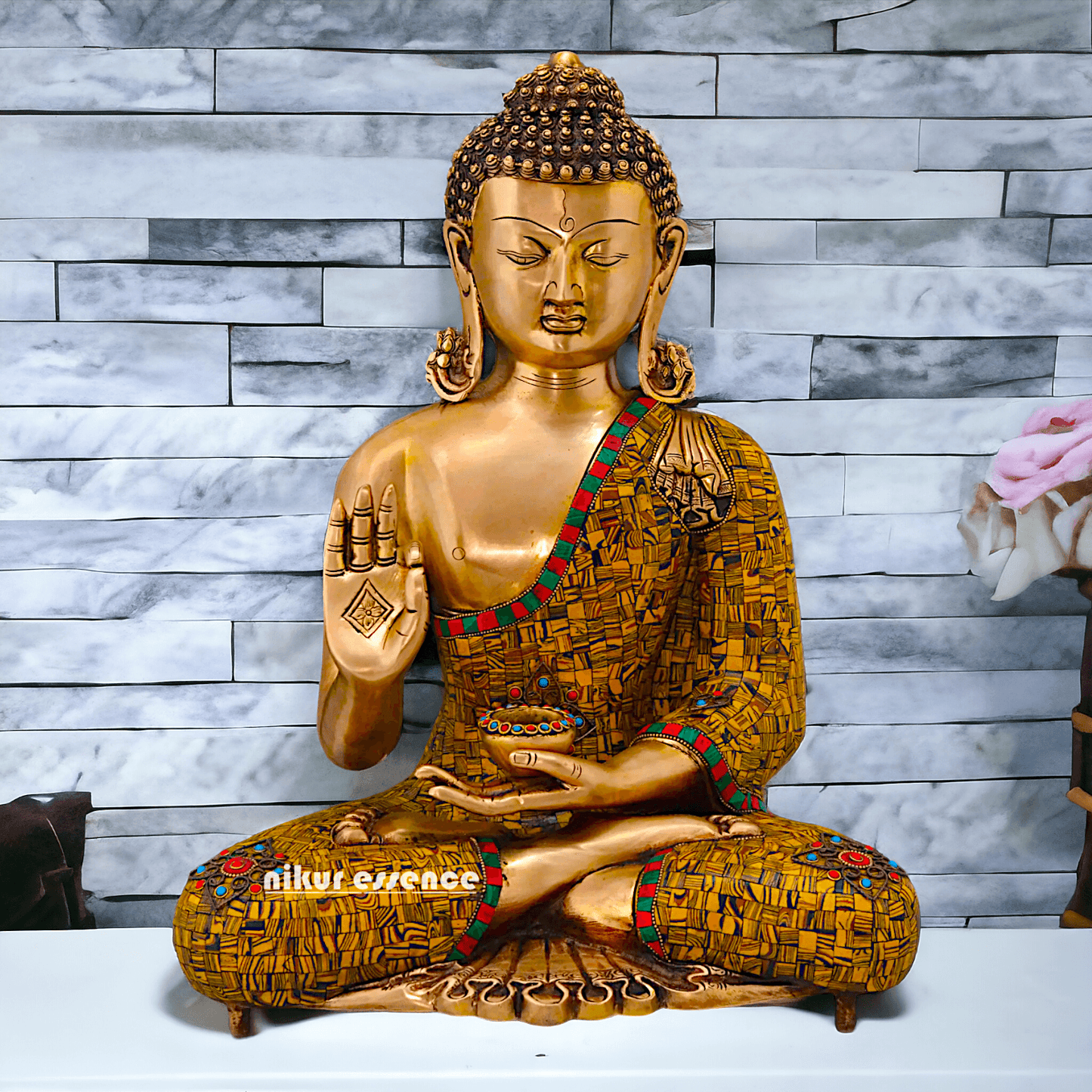 Online buy Buddha Statue in Brass - Preaching His Dharma with Intricate Inlay Work - 51 cm Tall Idols Nikuressence