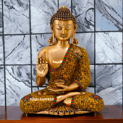 Online buy Buddha Statue in Brass - Preaching His Dharma with Intricate Inlay Work - 51 cm Tall Idols Nikuressence