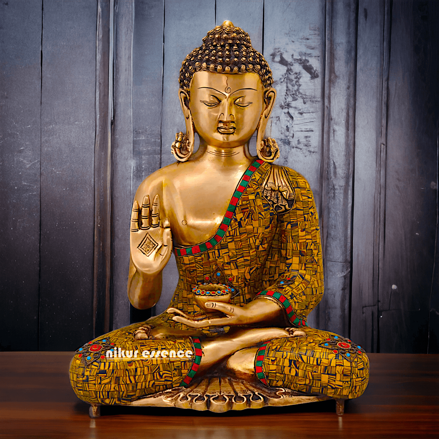 Online buy Buddha Statue in Brass - Preaching His Dharma with Intricate Inlay Work - 51 cm Tall Idols Nikuressence