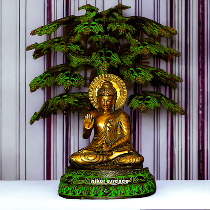 Buddha Statue Under the Bodhi Tree – Exquisite brass Sculpture of Enlightenment and Serenity for Meditation and Home Decor Idols Nikuressence