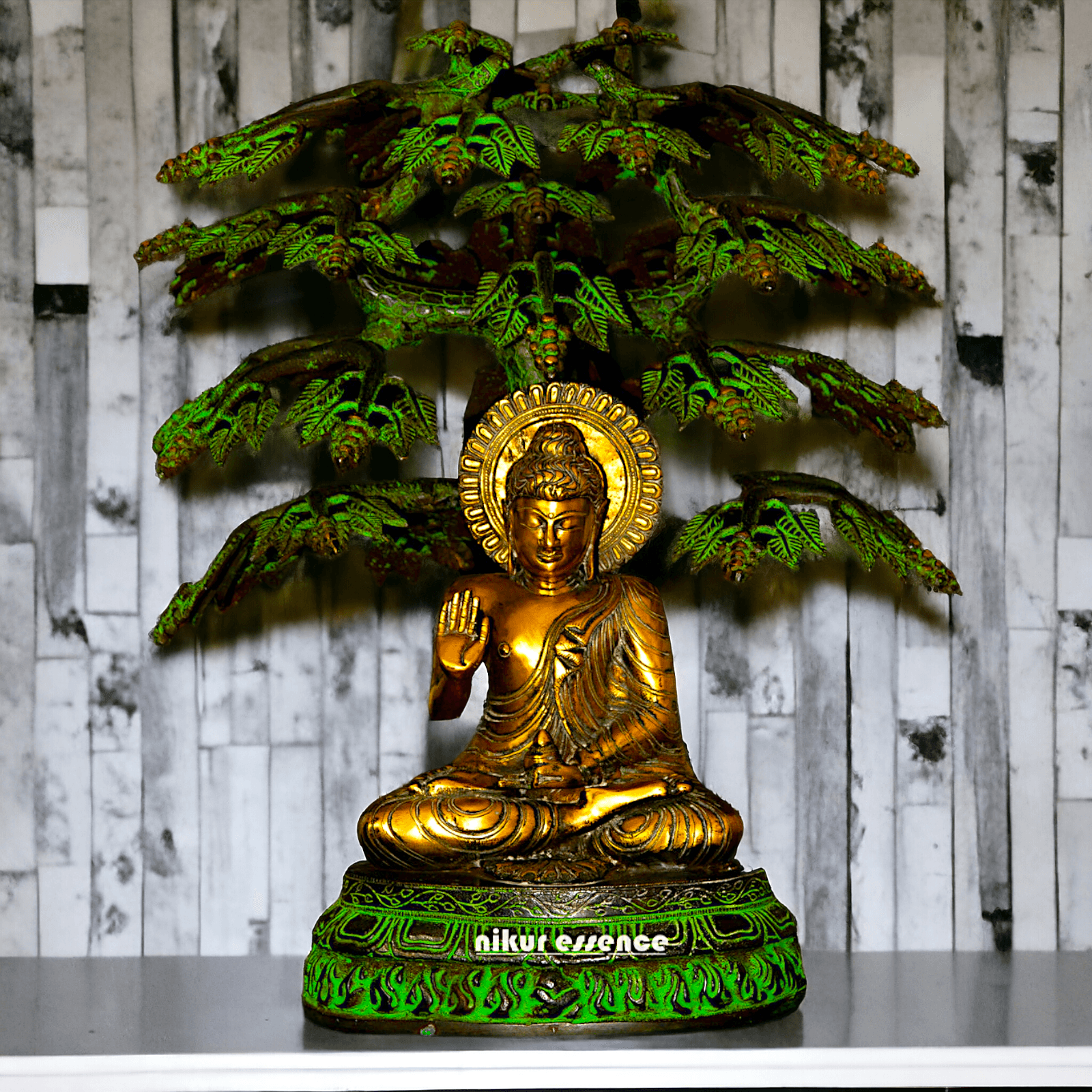 Buddha Statue Under the Bodhi Tree – Exquisite brass Sculpture of Enlightenment and Serenity for Meditation and Home Decor Idols Nikuressence