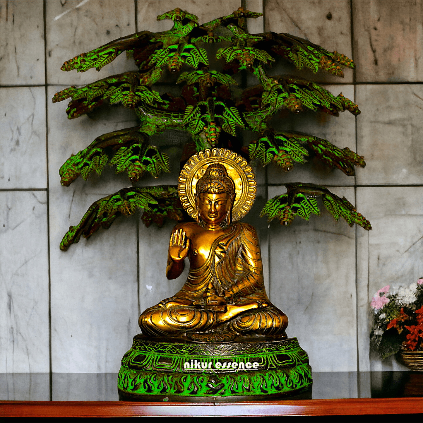 Buddha Statue Under the Bodhi Tree – Exquisite brass Sculpture of Enlightenment and Serenity for Meditation and Home Decor Idols Nikuressence