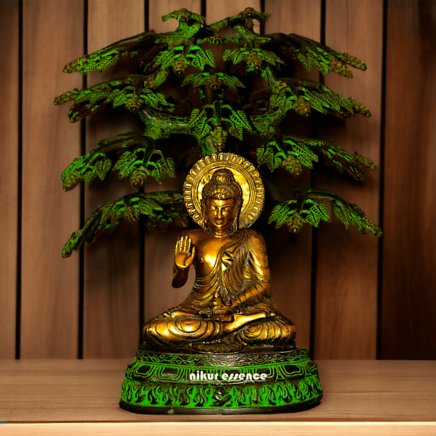 Buddha Statue Under the Bodhi Tree – Exquisite brass Sculpture of Enlightenment and Serenity for Meditation and Home Decor Idols Nikuressence