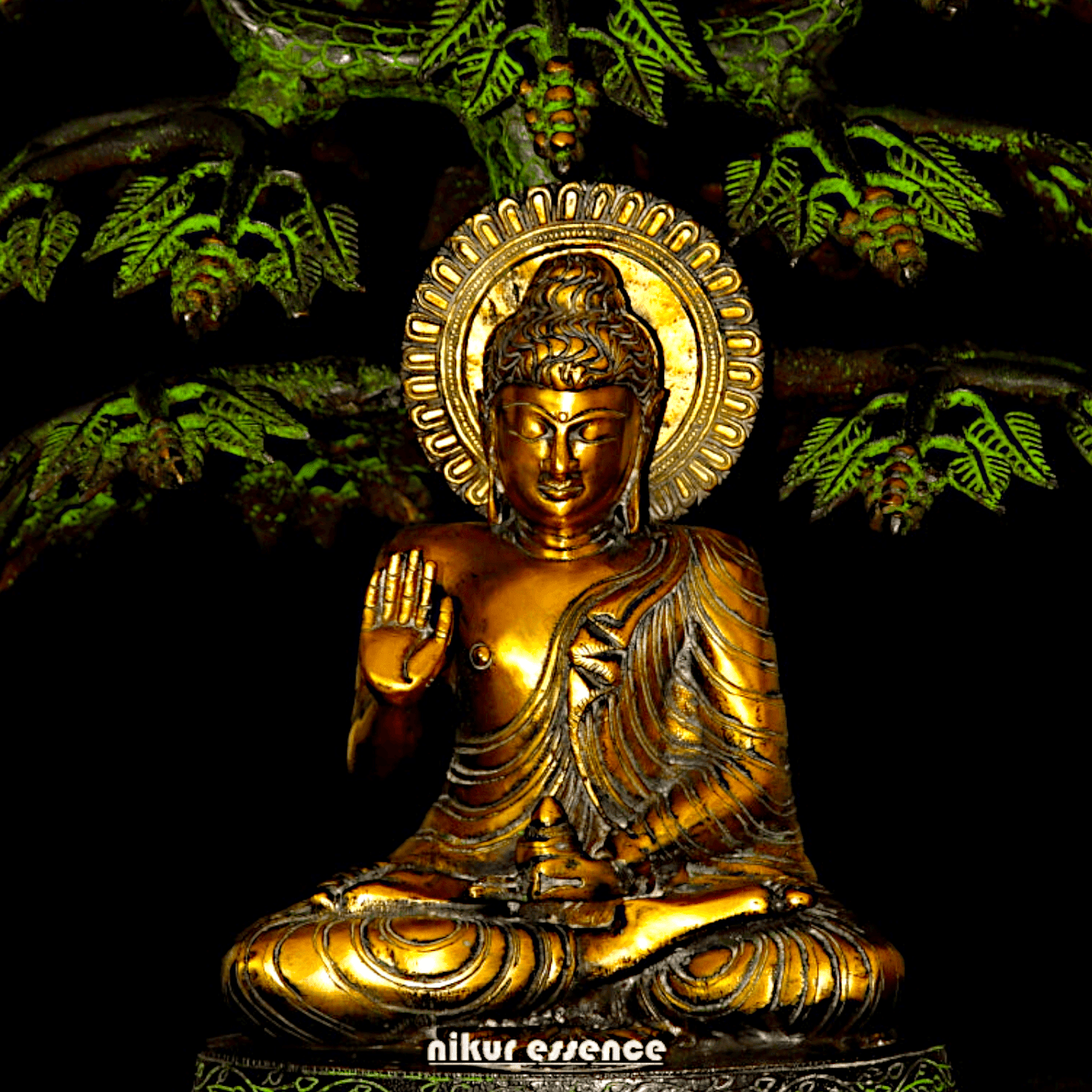 Buddha Statue Under the Bodhi Tree – Exquisite brass Sculpture of Enlightenment and Serenity for Meditation and Home Decor Idols Nikuressence